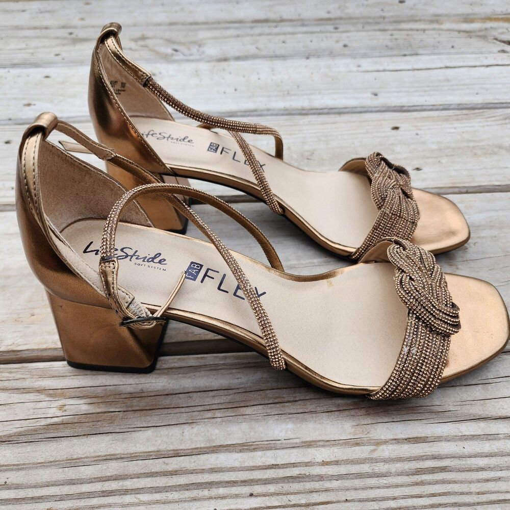LifeStride Womens Sz 10M Captivate Bronze Strappy Block Heel Dress Sandals - Picture 2 of 14